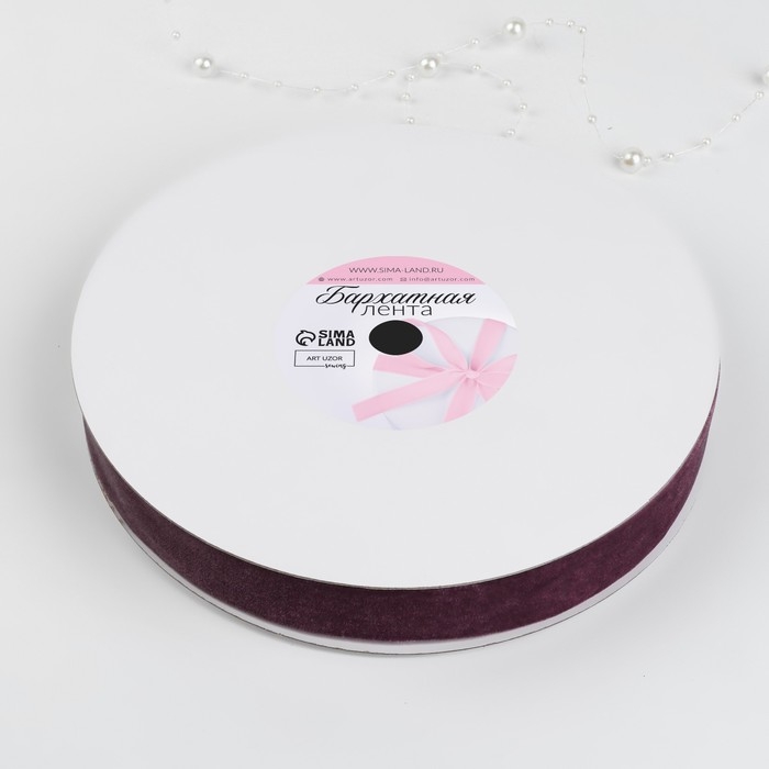 Лента бархатная, 25 мм, 18 &plusmn; 1 м, цвет ежевичный №199