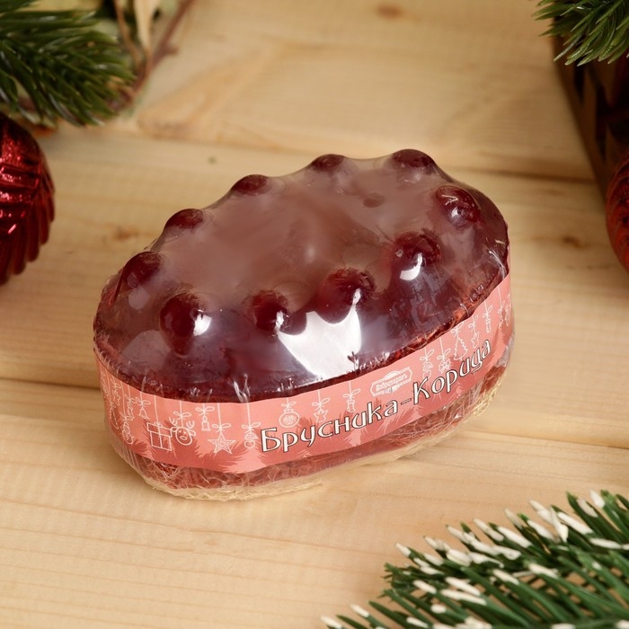 Новый год. Массажное мыло с люффой Новый год. Массажное мыло с люффой "Брусника - Корица" 100 г