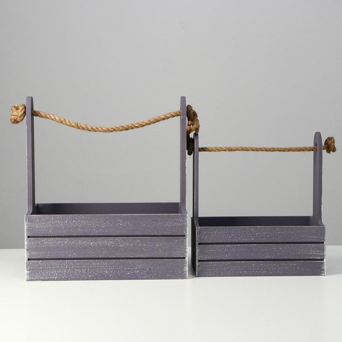 Набор кашпо деревянных 2 в 1 (25.5&times;15&times;30; 20&times;12&times;23) "Прованс", серый графит