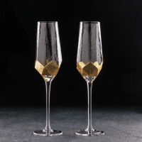 Набор бокалов для шампанского стеклянный Magistro &laquo;Дарио&raquo;, 180 мл, 7&times;27,5 см, 2 шт, цвет золотой
