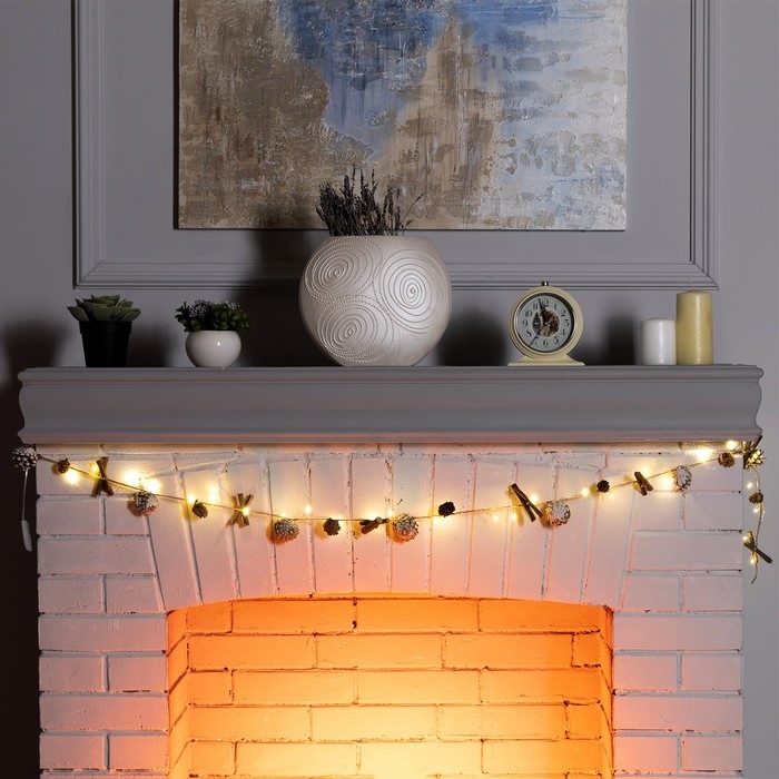 Гирлянда «Нить» 1.5 м роса с насадками «Заснеженные шишки», IP20, серебристая нить, 30 LED, батарейки CR2032х2 (в комплекте), свечение тёплое белое Гирлянда «Нить» 1.5 м роса с насадками «Заснеженные шишки», IP20, серебристая нить, 30 LED, батарейки CR2032х2 (в комплекте), свечение тёплое белое