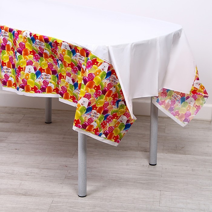 Скатерть одноразовая &laquo;С днём рождения&raquo;, мишка, 180х130 см