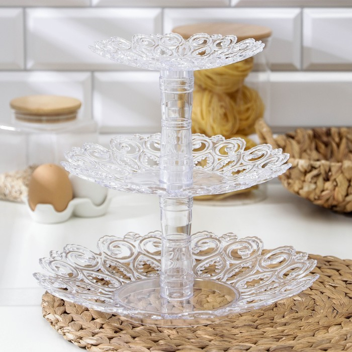 Фруктовница «Мелодия», 3-х ярусная 16 см, 21 см, 27 см, цвет прозрачный Фруктовница «Мелодия», 3-х ярусная 16 см, 21 см, 27 см, цвет прозрачный