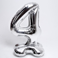 Шар фольгированный 50" &laquo;Цифра 4&raquo;, на подставке, серебро