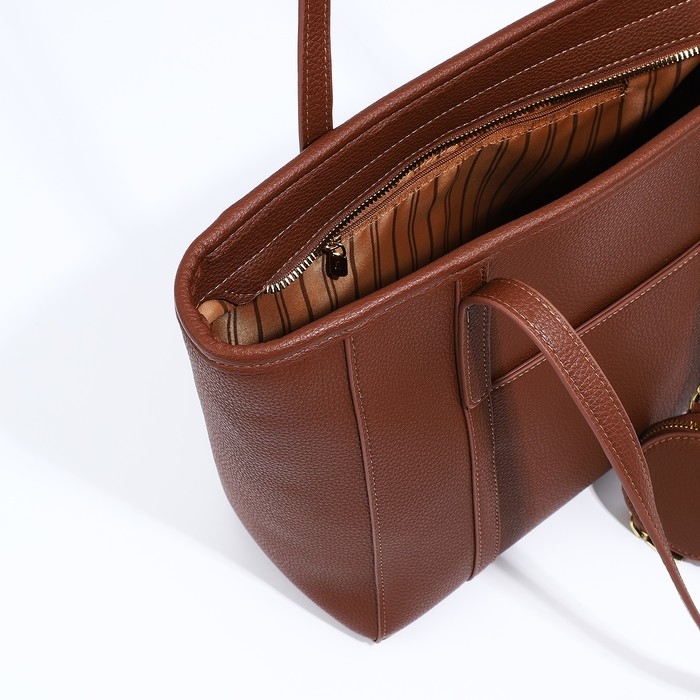 Сумка женская тоут на молнии, цвет коричневый