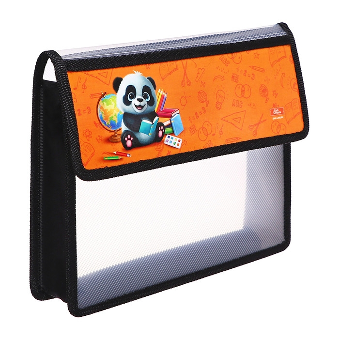 Папка для тетрадей А5 (230 х 190 х 50 мм), с клапаном на липучке, пластик/текстиль, Calligrata, "Панда"