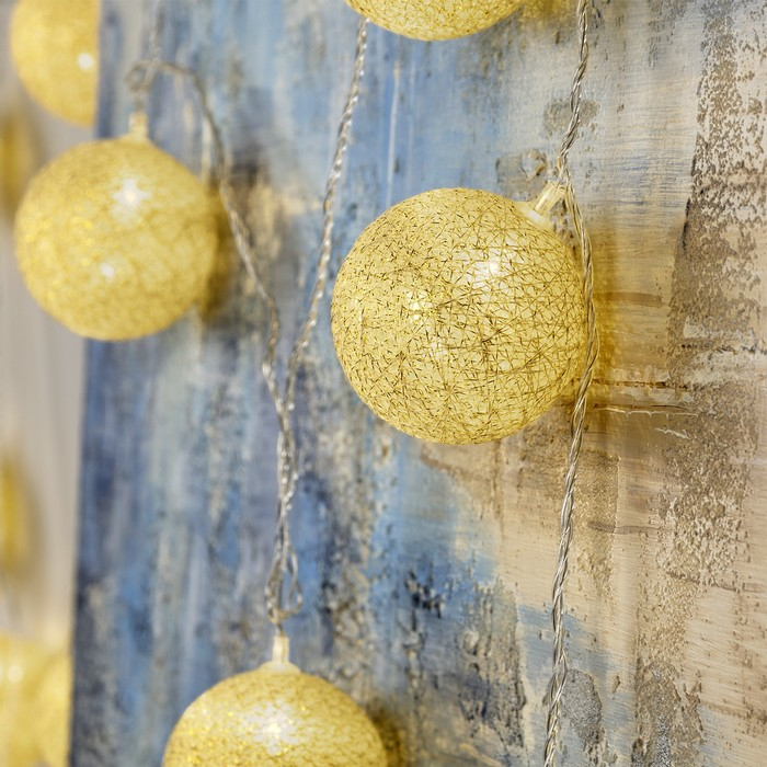 Гирлянда «Нить» 5 м с насадками «Клубки золотистые», IP20, прозрачная нить, 20 LED, свечение тёплое белое, 220 В Гирлянда «Нить» 5 м с насадками «Клубки золотистые», IP20, прозрачная нить, 20 LED, свечение тёплое белое, 220 В