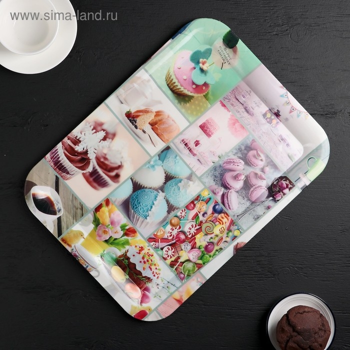 Поднос пластиковый прямоугольный Доляна &laquo;Кокетство&raquo;, 37,5&times;28 см, рисунок МИКС