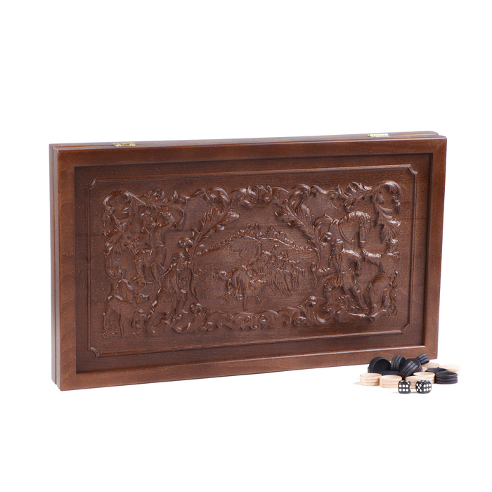 Нарды деревянные большие, резные, настольная игра Нарды деревянные большие, резные, настольная игра "Соколиная охота", бук, 50 х 58 см