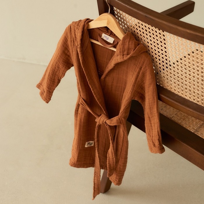 Халат детский муслиновый LoveLife (6 лет, рост 116-122 см), цвет корицы, 100% хлопок, 235 гр/м2