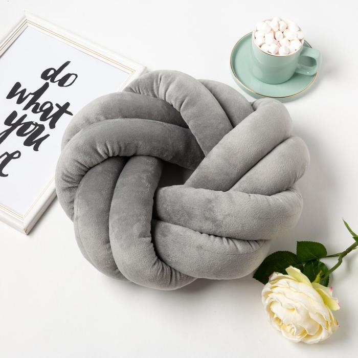 Подушка-узел &laquo;Этель&raquo;, d=33см, цвет тёмно-серый, велюр