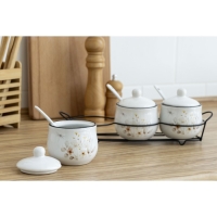 Банки керамические для специй на металлической подставке &laquo;Цветы&raquo;, 200 мл, 3 шт