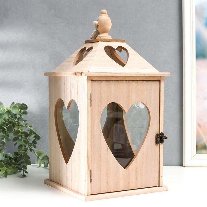 Подсвечник дерево Подсвечник дерево "Фонарь домик с сердцами" набор 2 шт 28х14,5х14,5; 38х19,5х19,5 см