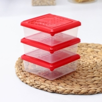 Набор пищевых контейнеров &laquo;Asti&raquo;, 3 шт, 500 мл, квадратный, прозрачные, крышка красная