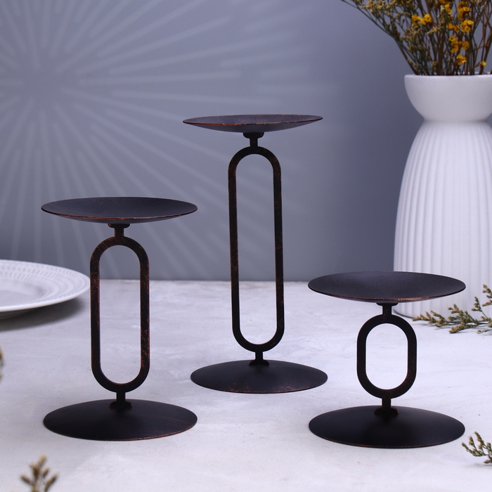 Набор подсвечников 10х20; 10х15; 10х10 см, чёрный Набор подсвечников 10х20; 10х15; 10х10 см, чёрный