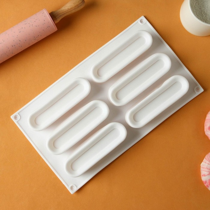 Форма для муссовых десертов и выпечки KONFINETTA &laquo;Венеция&raquo;, силикон, 29,5&times;17&times;3 см, 6 ячеек, цвет белый