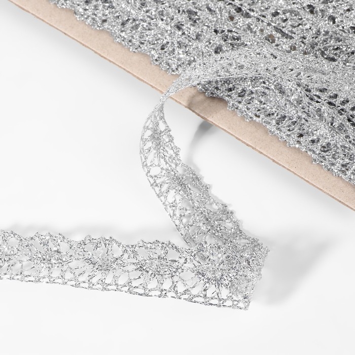 Тесьма декоративная, металлизированная, 10 &plusmn; 1 м, 20 мм, цвет серебряный
