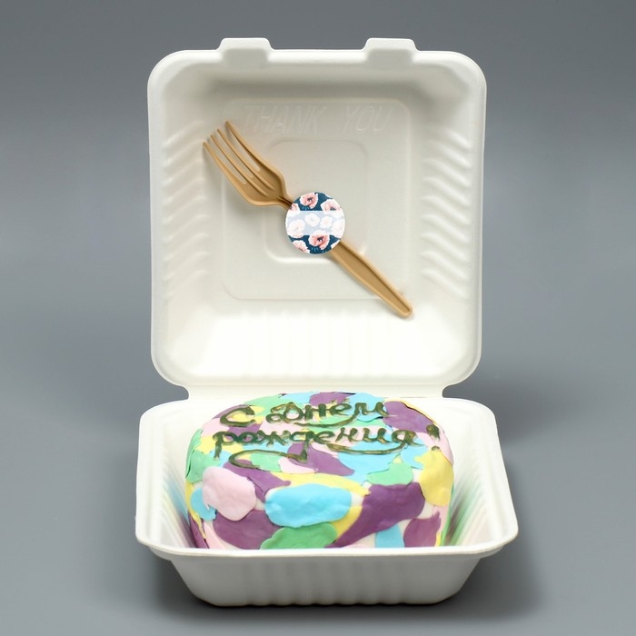 Коробка для бенто-торта с вилкой, кондитерская подарочная упаковка, &laquo;Цветочная&raquo;, 21 х 20 х 7,5 см