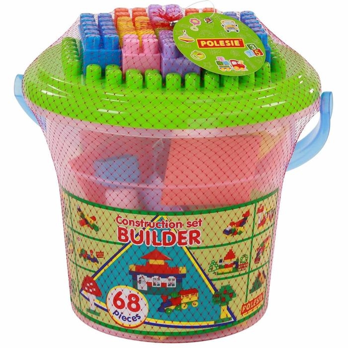 Конструктор &laquo;Строитель&raquo;, 68 элементов, в ведре макси с крышкой