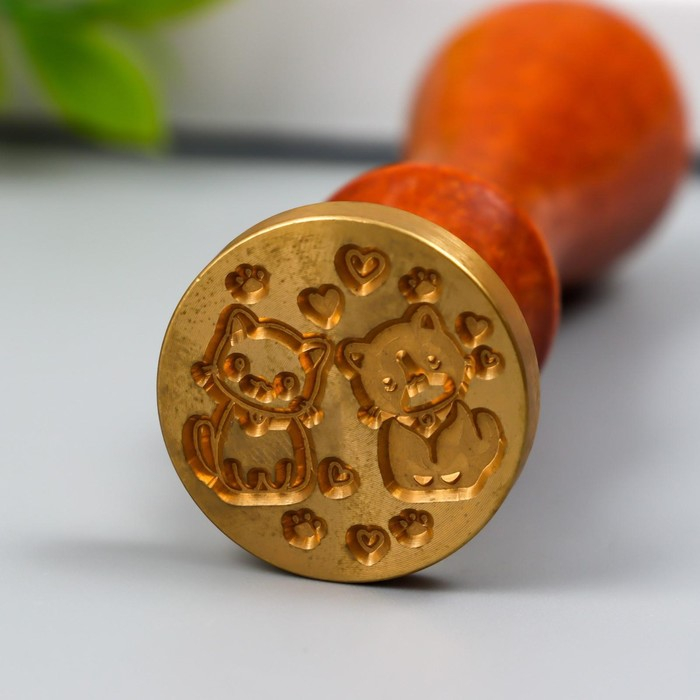 Печать для сургуча с деревянной ручкой Печать для сургуча с деревянной ручкой "Котята с сердечками" 9х2,5х2,5 см