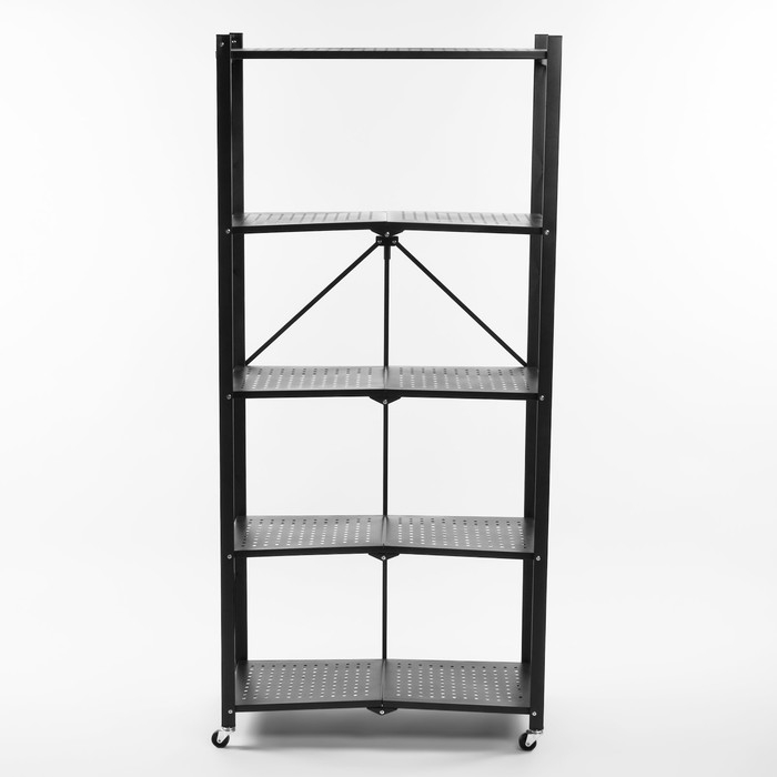Стеллаж складной на колесах, 5 полок, 72&times;36&times;162,5см, цвет чёрный матовый