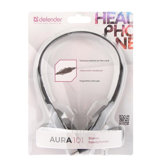 Наушники Defender Aura 101, накладные, 85 дБ, 32 Ом, 3.5 мм, 1.8 м, черный