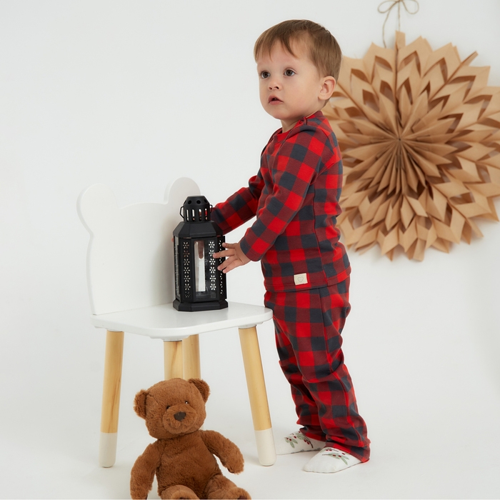 Костюм: джемпер и брюки Крошка Я "Клеточка", рост 86-92 см, красный