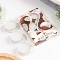 Набор чайных свечей ароматических "Кокос", 3,8х1,6 см, 3,5 ч, 12 г, 6 штук Набор чайных свечей ароматических "Кокос", 3,8х1,6 см, 3,5 ч, 12 г, 6 штук