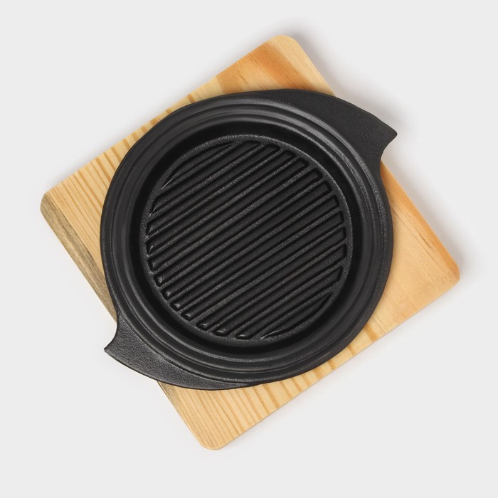 Сковорода чугунная на деревянной подставке &laquo;Круг. Восток Гриль&raquo;, d=15 см, цвет чёрный