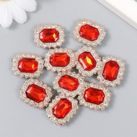 Декор для творчества пластик, стразы "Медальон восьмиугольный" н-р 10 шт рубин 1,8х2,4 см