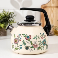 Чайник со свистком &laquo;Луговые цветы&raquo;, 3 л, фиксированная ручка, цвет бежевый, индукция