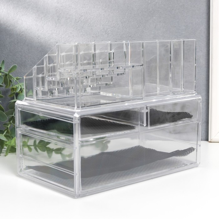 Шкатулка-органайзер пластик 3 ящика прозрачная 19х14,5х24 см Шкатулка-органайзер пластик 3 ящика прозрачная 19х14,5х24 см