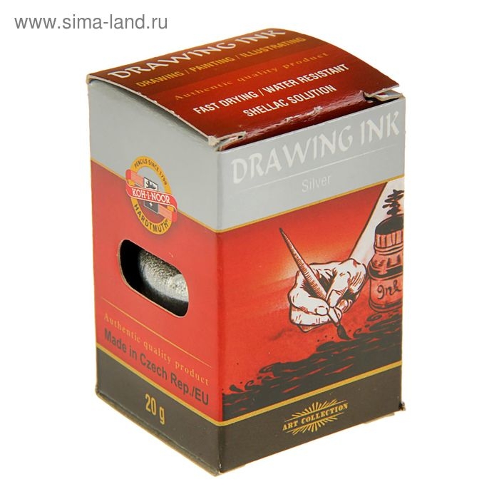 Тушь для письма и рисования художественная 20 мл, Koh-I-Noor, серебряный Тушь для письма и рисования художественная 20 мл, Koh-I-Noor, серебряный