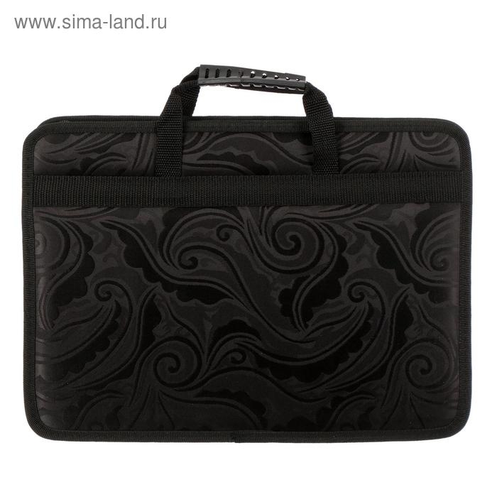 Папка с ручками текстильная, А4, 365 х 260 х 50 мм, 2С13 "Тихвин", каркасная, "Жакард чёрный"