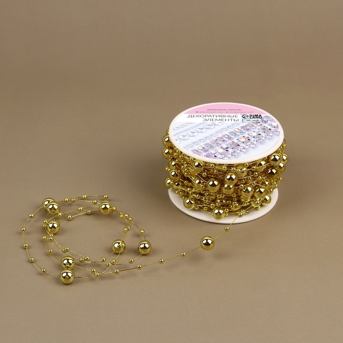 Жемчуг на леске, 3/8 мм, 10 &plusmn; 1 м, цвет золотой