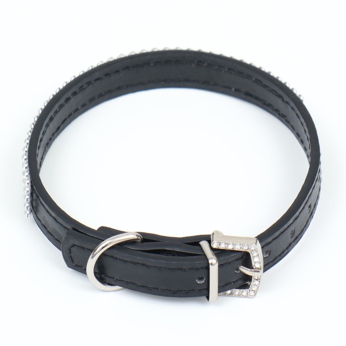 Ошейник со стразами в 4 ряда и стразы на пряжке, 38 х 1,5 см, ОШ 26-33, чёрный