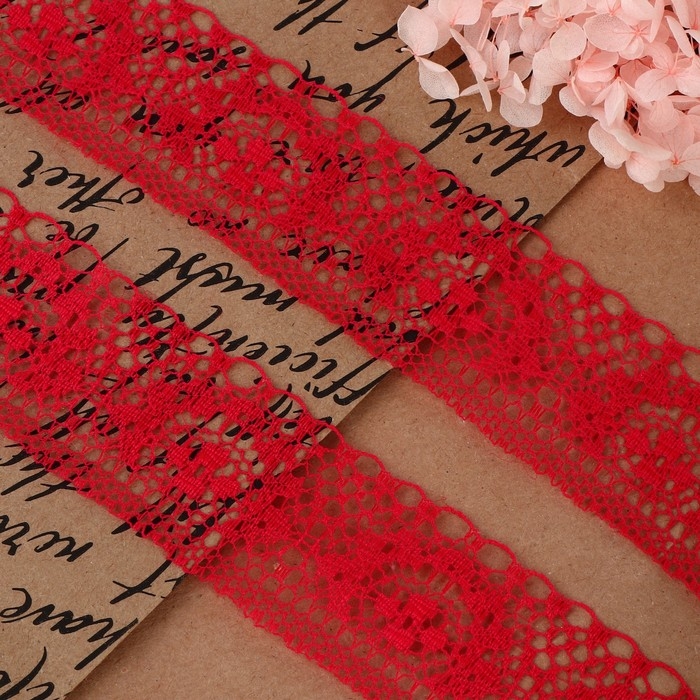 Кружево капроновое, 35 мм &times; 10 &plusmn; 1 м, цвет красный