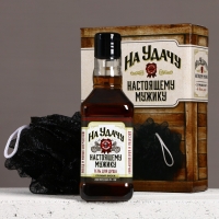 Подарочный набор косметики &laquo;На удачу&raquo;, гель для душа во флаконе виски 250 мл и мочалка для тела, Новый Год