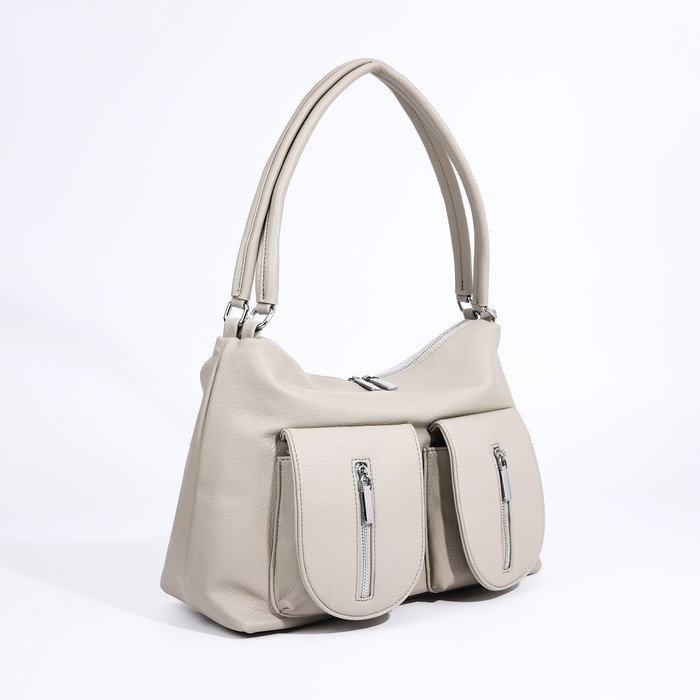 Сумка-тоут на молнии, 3 наружных кармана, цвет светло-серый Сумка-тоут на молнии, 3 наружных кармана, цвет светло-серый