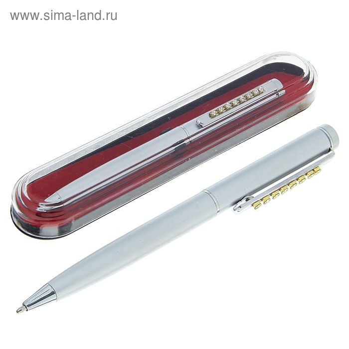 Ручка подарочная, шариковая "Стразы" в пластиковом футляре, поворотная, серебристая