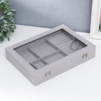 Шкатулка бархат для украшений (колец, браслетов и серёг) "Серый туман" 5х20х28 см Шкатулка бархат для украшений (колец, браслетов и серёг) "Серый туман" 5х20х28 см