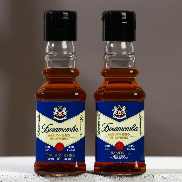 Подарочный набор косметики &laquo;Богатства!&raquo;, гель для душа и шампунь для волос во флаконах виски, 2 х 100 мл, Новый Год