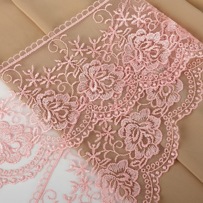 Кружево на сетке, 105 мм &times; 11 &plusmn; 1 м, цвет нежно-розовый
