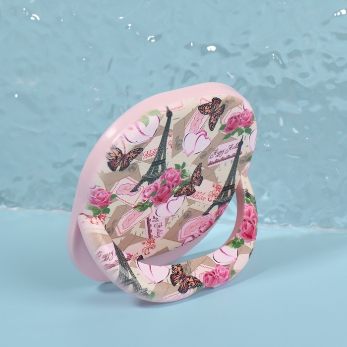 Зеркало карманное &laquo;Узор&raquo;, с подставкой, 8 &times; 8 см, цвет розовый