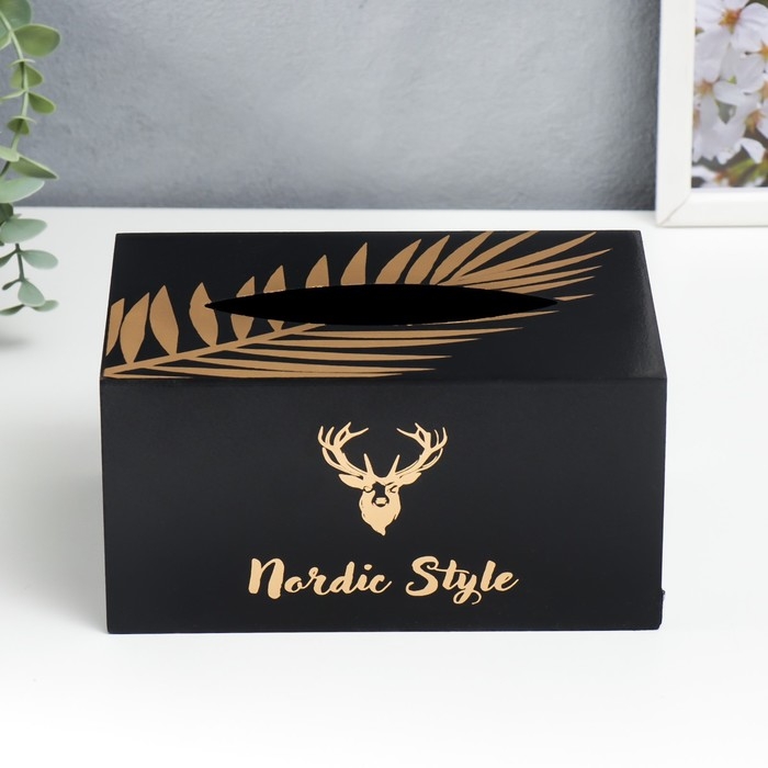 Шкатулка МДФ для салфеток "Золотой олень" чёрная 10х13х20 см