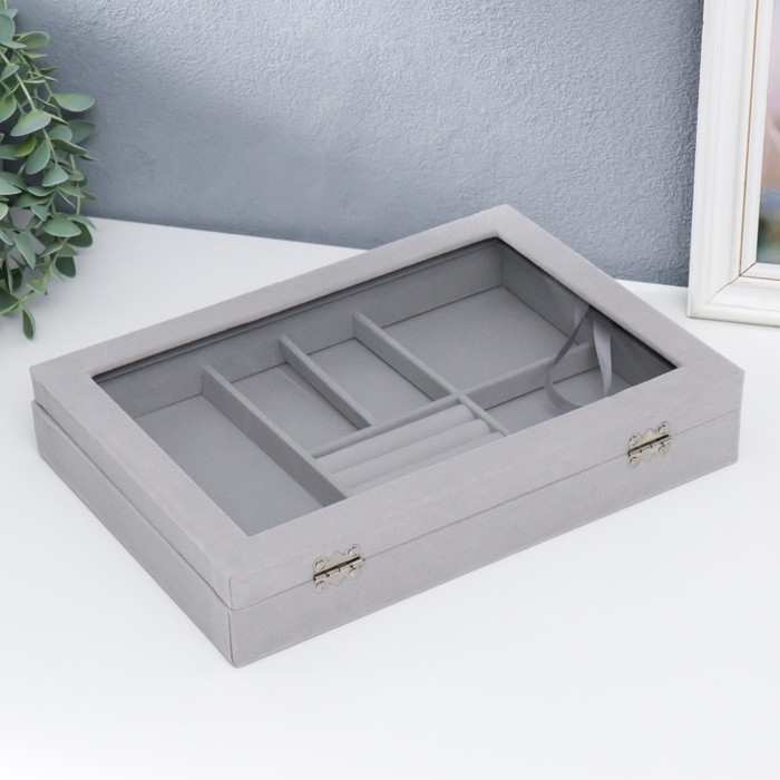Шкатулка бархат для украшений многофункциональная Шкатулка бархат для украшений многофункциональная "Серый туман" 5х20х28 см
