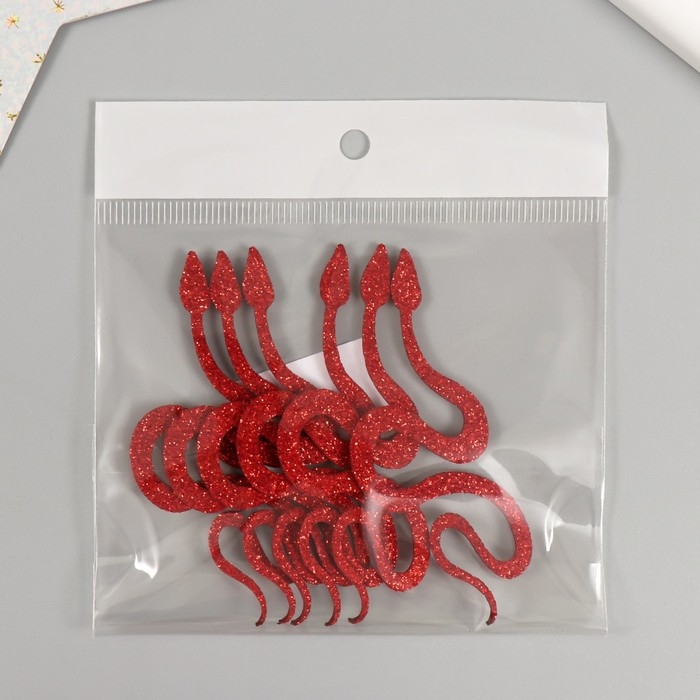 Новогодний декор "Красная змея" фоам глиттер, 7 см (Новогодний набор 6 шт)