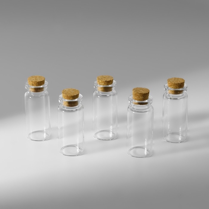 Набор баночек для хранения бисера, d = 2,1 &times; 5 см, 5 шт, в контейнере, 12,8 &times; 6,5 &times; 2,5 см