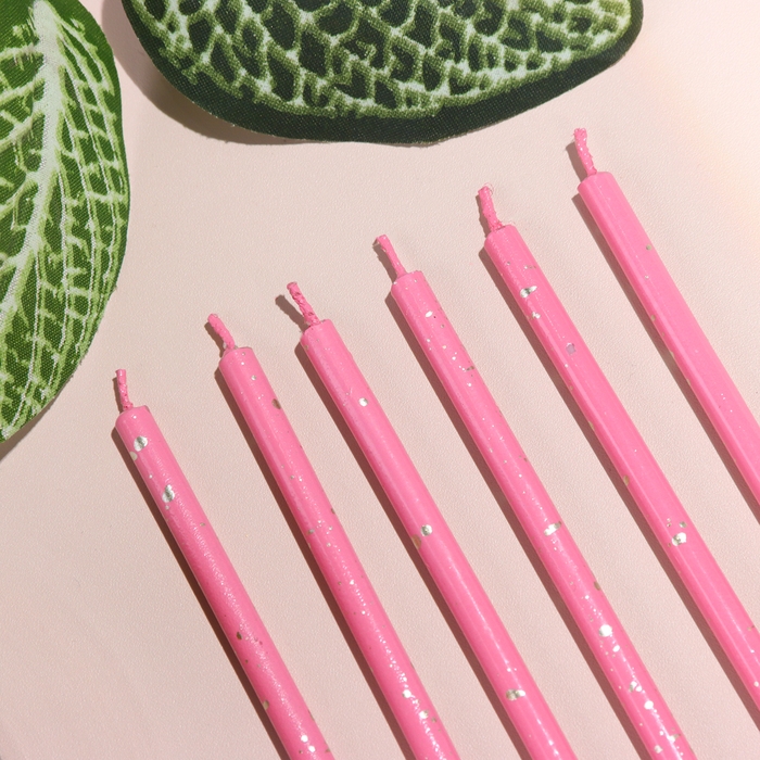 Набор свечей в торт, 6 штук "Исполнение желаний", 15 см, фуксия