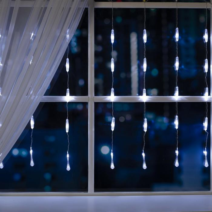 Гирлянда &laquo;Занавес&raquo; 2.5 &times; 0.65 м с насадками &laquo;Капли&raquo;, IP20, прозрачная нить, 50 LED, свечение белое, 8 режимов, 220 В